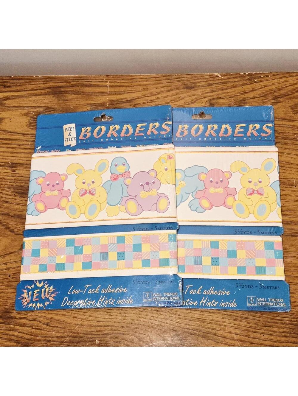 ✨️VTG✨️ 90s Wall Trends Pastel Bunny Bear Wallpaper Border Set of 2 🎀